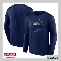 Show off your Seattle Seahawks pride with this Stat Sheet T-Shirt from Fanatics. With a team logo, founding year, and division proudly displayed on the front, this long-sleeve tee lets you carry your Seahawks spirit wherever you go. This relaxed-fit tee is a must-have for any Seahawks fan looking to rep their team with a unique and stylish design. Long Sleeve T-shirt With Team Logo For Streetwear, Long Sleeve T-shirt With Team Name For Sports Season, Long Sleeve T-shirt With Team Name For Fans, Sporty Long Sleeve T-shirt With Team Logo, Long Sleeve Graphic Print T-shirt For Sports Fans, Long Sleeve Tops For Football Season Fan Merchandise, Long Sleeve Tops For Football Season, Football Season Long Sleeve T-shirt With Team Logo, Long Sleeve Football Season T-shirt With Team Logo