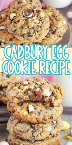 cadbury egg cookie recipe with chocolate chips and marshmallows in the middle