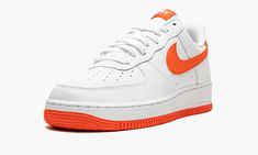 The Nike Air Force 1 Low ‘07 "Team Orange" gives the timeless sneaker a simple yet attention-worthy design.  With details that elevate the everyday sneaker, a crisp white leather upper constructs the low-top silhouette for a look that’s more premium.  A vibrant shade of orange is then seen on the AF1’s Swoosh, tongue label, heel tab, and Nike's signature circular-pattern outsole.  As always, the Nike Air unit offers the stylish Nike Air Force 1 ‘07 responsive cushioning and long-lasting comfort. Team Orange, Nike Blazer Mid 77, Nike Blazers Mid, Orange Shoes, Nike Air Force 1 Low, Circular Pattern, Nike Air Vapormax, Nike Blazer, Air Force 1 Low