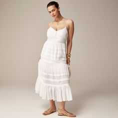 Calliste dress in cotton voile Button Midi Dress, Jcrew Collection, White Dress Summer, Jcrew Women, Little White Dresses, Cotton Voile, Yellow Dress, Photo Shoot, What To Wear