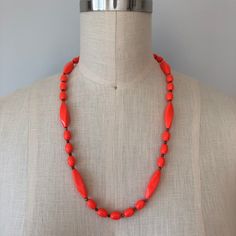 Vintage Beaded Necklaces With Colorful Beads, Retro Orange Necklace Gift, Vintage Red Beaded Necklaces With Oval Beads, Vintage Multicolor Single Strand Necklace, Polished Vintage Beads, Vintage Orange Necklace With Colorful Beads, Vintage Colorful Oval Bead Necklaces, Retro Red Necklace For Party, Retro Large Beads For Gifts