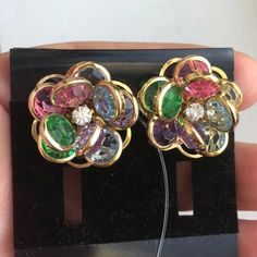 Vintage Layered Multicolor Crystal Earrings With Clear Crystal In The Center. In Great Vintage Unused Condition. Unsigned But They Have The Tag On. Vintage Multicolor Clip-on Earrings For Party, Retro Multicolor Earrings For Parties, Multicolor Clip-on Party Jewelry, Multicolor Costume Jewelry Earrings For Gift, Monet Jewelry, Earrings Color, Clear Crystal, Crystal Earrings, Vintage Jewelry