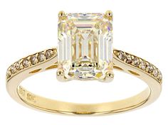 3.10ct emerald cut Lab Created Fabulite Strontium Titanate with .12ctw round champagne diamonds, 10K yellow gold ring. Measures approximately 0.81"L x 0.35"W. 10k Gold Ring, White Lab, Jewelry Television, Jtv Jewelry, Champagne Diamond, Yellow Gold Ring, Jewelry Online Shopping, Have You Seen, 10k Gold