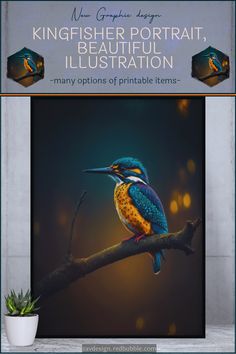 Kingfisher portrait, beautiful illustration. This illustrated portrait is suitable for all lovers of wild nature and its wonders. and will surely please all lovers of gorgeous colorful wild birds. Modern Wall Painting, Pinterest Friends, Illustration Nature, Friends Group, Beautiful Illustration, Nice Art, Color Harmony, Illustration Poster, Lifestyle Inspiration