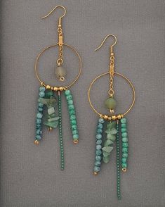 Green Metal Dangle Hoop Earrings, Green Dangle Metal Hoop Earrings, Green Dangle Hoop Earrings In Metal, Metal Hoop Beaded Earrings, Metal Hoop Beaded Earrings For Pierced Ears, Metal Hoop Earrings With Dangling Beads, Wire Jigs, Stone Hoop Earrings, Porcelain Earrings