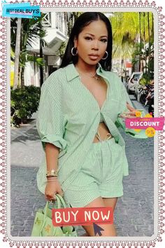 Women Striped Shirt and Shorts Two-piece Set Striped Shirt Women, Two Piece Sets, Striped Shirt, Two Piece, Best Deals