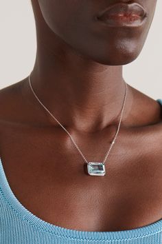 The 'Portrait' pendant on SHAY's necklace references the brand's affinity for art, particularly from the Victorian and Art Deco eras. Cast from 18-karat white gold, it suspends an untreated, light-blue crystal, framed by glinting diamonds that highlight its natural radiance. Solitaire Necklace, Cushion Cut Diamond, Solitaire Necklaces, Vs Diamond, Cushion Cut Diamonds, Gold Crystal, Art Deco Era, White Crystal, Treasure Chest