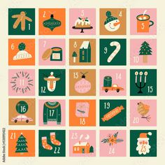 a calendar with christmas items and numbers on it