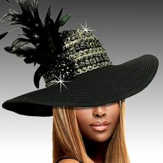 Adorned With Sparkling Rhinestones And Elegant Feathers, This Wide-Brimmed Couture Hat Is Perfect For Any Country Music, Western Themed Event, Or Cowboy/Cowgirl Hat Aficionado. Embrace The Spirit Of The Wild West While Exuding Glamour And Sophistication. Turn Heads With This Exquisite Piece, And Get Ready To Steal The Show! Shine Like A Country Star In This Exquisite Couture Ladies Cowboy Hat By Beloved Millinery Couture!" Evening Hats With Rhinestones And Curved Brim, Black Gatsby Style Hats For Evening, Summer Party Hats Embellished, Summer Party Embellished Hats, Rhinestone Party Hat For Kentucky Derby, Gatsby Wide Brim Party Hat, Gatsby Style Wide Brim Party Hat, Elegant Embellished Hats With Curved Brim, Elegant Embellished Hat With Curved Brim