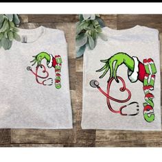 Cute Design ! Custom Made And Will Ship Within A Few Days! On Gildan Unisex Short Sleeve Check Out My Page For More Designs Grinch Monogram Shirt, Grinch Nurse Shirt, Nursing Christmas Shirts, Grinch Shirt Ideas, Grinch Christmas Shirts, Grinch Tshirt, Cute Grinch, Grinch Shirt, Grinch Shirts