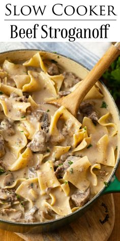 this slow cooker beef stroganoni is the perfect meal to make for dinner