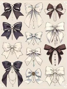 an assortment of different bows with pearls on them