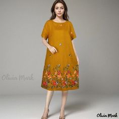 Olivia Mark - Loose-fit embroidered linen dress by Tiansi, perfect for travel and beachwear Casual Beach Wear, Beach Wear Outfits, Embroidered Maxi Dress, Silk Linen, Linen Maxi Dress, Crewneck Dress, Fine Linen, Types Of Skirts, Beach Dress