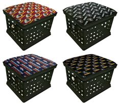 four baskets with different patterns on them