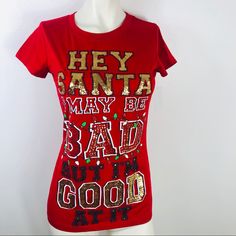 This Christmas Lettering T-Shirt Is Perfect For The Holidays. Pit To Pit: 17” Length: 24” Condition: Nwt 1/059 Red Festive Holiday Top, Red Holiday Tops For Festive Occasion, Red Graphic Print T-shirt For New Year, Red Crew Neck Christmas Top, Red Crew Neck Top For Christmas, Red Holiday Crew Neck T-shirt, Holiday Red Crew Neck T-shirt, Red Crew Neck Holiday T-shirt, Red Crew Neck T-shirt For Holidays