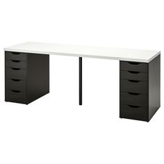 an office desk with drawers and a white top