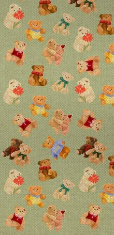 a group of teddy bears on a green background