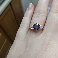 Vintage Sapphire Engagement Ring Round Sapphire Bridal Ring | Etsy Iraq Rose Gold Round Cut Sapphire Ring, Rose Gold Sapphire Ring With Round Cut, Dainty Sapphire Ring With Accent Stones And Round Cut, Rose Gold Sapphire Jewelry With Center Stone, Rose Gold Sapphire Round Cut Jewelry, Dainty Sapphire Ring With Accent Stones, Rose Gold Round Sapphire Cubic Zirconia Ring, Round Rose Gold Cubic Zirconia Sapphire Ring, Round Lab-created Sapphire Jewelry For Promise