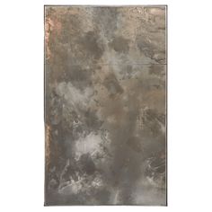 a metal plate with some brown and white paint on it's surface, against a white background