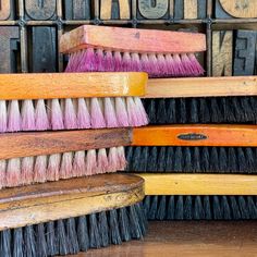 Set of 7 used wooden shoe shine brushes, natural bristles. In good condition but shedding a few bristles.  Sizes vary: x 1: 110 x 45 x 30mm x 2: 150 x 45 x 35mm x 2: 155 x 45 x 35mm x 1: 180 x 50 x 35mm x 1: 220 x 65 x 45mm Combined weight: 840g Wooden Shoe, Cleaning Items, Shoe Shine, Wooden Shoes, Shoe Insoles, Shoe Care