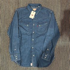 Levi’s Big E Western Shirt With Slanted Pockets Light Wash Vintage Cut And Japanese Kaihara Denim Mens Denim Shirt, Bespoke Denim, Denim Style Casual, Tactical Jacket, Levis Shirt, Long Sleeve Denim Shirt, Denim Shirt Men, Plaid Shirt Men, Jeans Levis