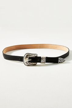 Our (fashion) North Star is pointing West toward all things country-chic. The Tyra is a three-piece Western-inspired buckle belt crafted from smooth black Italian leather with a feather-edge strap. | Tyra Western Belt by Streets Ahead in Black, Women's, Size: Medium, Leather at Anthropologie Usa Street, Womens Belt, Concho Belt, Western Belt, Western Belts, Black Leather Belt, 2024 Fashion, Buckle Belt, Country Chic