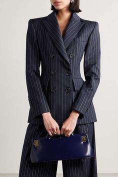 ALEX PERRY Double-breasted metallic pinstriped twill blazer | NET-A-PORTER Formal Suits For Women, Estilo Kardashian, Diy Vetement, Alex Perry, Corporate Outfits, Woman Suit Fashion, Pinstripe Suit, Business Outfit, Professional Outfits