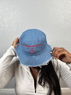 Ready for your next streetwear staple? This denim bucket hat with a distressed brim is a real statement piece—with the comfort of 100% cotton to boot. It’s an on-trend style that’ll be sure to get you a ton of compliments. • 100% cotton • Denim look • Classic brim with distressed look • 4 sewn eyelets on the sides of the hat • 2-panel designSize guide A (inches) B (inches) C (inches) One size 22 3 ⅛ 1 ¾ Trendy Denim Bucket Hat With Wide Brim, Denim Blue Cotton Bucket Hat For Summer, Trendy Denim Blue Bucket Hat For Beach, Summer Cotton Bucket Hat, Washed, Summer Cotton Washed Bucket Hat, Summer Washed Cotton Bucket Hat, Trendy Summer Streetwear Bucket Hat, Adjustable Bucket Hat For Spring Streetwear, Trendy Denim Blue Bucket Hat For Spring