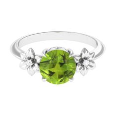 Round Peridot Solitaire Flower Engagement Ring with Diamond Peridot - ( AAA ) - Quality - Rosec Jewels Peridot Engagement Rings, Flower Engagement, Floral Engagement Ring, Flower Engagement Ring, Claw Setting, Ring With Diamond, Signature Jewelry, 18k Yellow Gold Ring, Timeless Jewelry