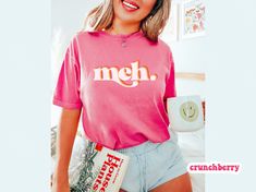 "❤️Meh T-Shirt| Single Tee| Womens Valentines Day Shirt| Womens Single Shirt| Valentines Tee| Funny Single| Meh Single Shirt❤️ ✦ This unisex essential t-shirt fits like a well-loved favorite. Super soft cotton and excellent quality print make it the perfect gift for your hubby, friends, and loved ones. ✦ Want an oversized t-shirt? Then you should pick 2 sizes larger than your normal fit size.. Also make sure you check the color and size chart for correct size. The double-needle stitching throughout the tee makes it highly durable while the lack of side-seams helps the shirt retain its tubular shape. :: 100% ring-spun cotton :: Medium fabric (6.1 oz/yd² (206.8 g/m :: Relaxed fit :: Sewn-in twill label :: Runs true to size ✦ NOTE ✦ These are unisex sizes. So you can easily grab one for your San Jose, Funny Single, Single Humor, Single Shirt, Valentines Day Shirt, Cute Sweatshirts, Shirt Fits, Valentines Day Shirts, Oversized T Shirt