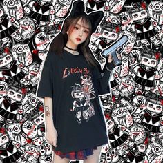 Size:?S-M;L-XL 
Sku: T200 Black T-shirt With Letter Print For Alternative Fashion, Edgy Anime Print T-shirt For Alternative Fashion, Halloween Anime Print Grunge T-shirt, Punk Style Cotton T-shirt With Cartoon Print, Black Emo T-shirt For Halloween, Grunge Cartoon Print T-shirt For Streetwear, Punk Anime Print Halloween Top, Punk Halloween Anime Print Top, Halloween Punk Anime Print Tops