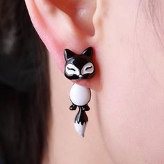 Chic Fox Kawaii Stud Earrings on Storenvy Korean Fashion Cute, Fox Earrings, Cat Earrings Studs, Black Fox, Polymer Clay Animals, Earring Handmade, Animal Earrings, Cat Earrings, Handcrafted Earrings