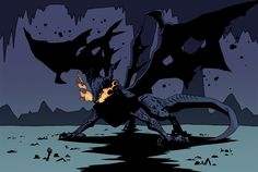 an animated image of a dragon with flames in its mouth and on his back legs