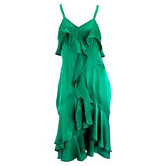 90s Runway Dresses, Green Silk Gown, Chinoiserie Dress, Silk Gown Dress, Tom Ford Runway, Pink Jersey Dress, Silk Dress Design, Julia Stegner, Ruffled Silk Dress