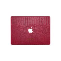 an apple macbook air case in red crocd leather with the logo on it