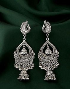 Base Metal-Alloy, Silver Platting Stone-Artificial Stone and Beads Sizing- Non adjustable Stylish Silver Oxidized Indian drop Earrings- An Eternal Classical Design. These Vintage earrings will complement any Occasion Ethnic Wear/ Daily / College / Party Wear. Produced under Quality Control; One by One Checking; Focus on Detail Processing. Top Quality/ Latest Trend Design/Anti-Allergy Beautiful Looks at One Glance- with Intricate High Polish creates Glamorous Reflections and adds Luxurious Looks. Oxidized Silver Jewelry, Jhumka Designs, Oxidised Silver Jewelry, College Party, Classical Design, Bollywood Style, Artificial Stone, Indian Bollywood, Handmade Jewelry Gift