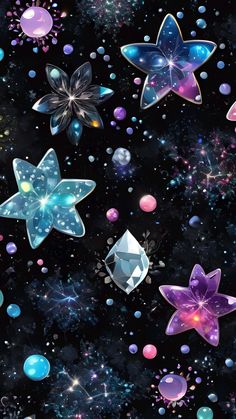 an image of many different colored stars and bubbles