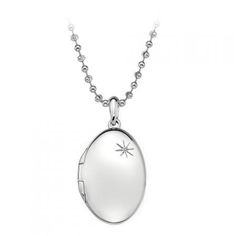 A sophisticated locket with an on-trend twist! This precious locket measuring 17mm x 12mm, crafted from 925 sterling silver, features one real one point diamond. Included with our 16" - 18" 925 sterling silver bead chain to complete the look. Contact us for more details. ITEM SPECIFICATIONS Pendant Size (LxW) (mm): 17 x 12 Designer: Hot Diamonds Metal Type: Sterling Silver Metal Color: Silver Stone Type: Diamond Chain Length apx (in): 16 - 18 Oval Locket, Gold Locket, Silver Lockets, Diamond Chain, Bead Chain, Latest Jewellery, Silver Bead, Heart Locket, Oval Pendant