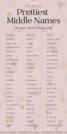 the prettiest middle names poster with daisies