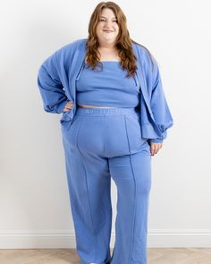 "Camilla" French Terry Pant in Peri Top And Sweatpants, Best Sweatpants, French Terry Pants, Buckle Top, Fitted Cardigan, Blue Crop Tops, Cropped Style, Matching Top, Ribbed Fabric