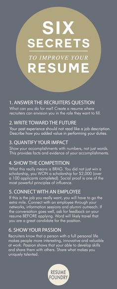 the six secrets to improve your resume in 5 minutes, including an info sheet for each section