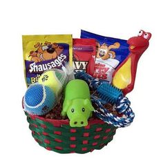 a basket filled with toys and other items