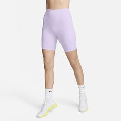 Up for a workout or down to chill, these biker shorts are the Ones that are ready for whatever you are. Their midweight, peachy-soft fabric stretches with your every move and dries quickly. Plus, a high waist is designed to meet your favorite cropped tops for a head-to-toe look that you can feel confident and comfortable in all day long. Purple Sportswear Shorts With Built-in Liner, Nike Biker Shorts With Built-in Shorts For Gym, Moisture-wicking Mid-thigh Biker Shorts For Spring, Spring Moisture-wicking Mid-thigh Biker Shorts, Spring Sports Compressive Shorts, Nike Sporty High-waisted Shorts Activewear, Nike Sporty High-waisted Activewear Shorts, Purple Activewear Shorts For Gym, Spring Compression Biker Shorts For Workout