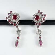 Beautiful Design, Ruby Earrings And .925 Sterling Silver. Great Gift For Mother's Day Or For A Graduate. 2" Approx Lenght. #Uniquegifts #Giftsforher #Mothersday Red Ruby Earrings, Ruby Earrings, Red Ruby, Mother Day Gifts, Lady In Red, Mother’s Day, Mother Gifts, Silver Color, Gowns Dresses