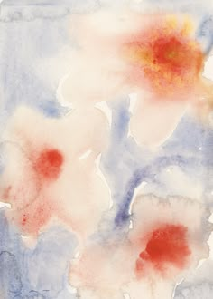 an abstract painting with watercolors and ink on paper in blue, red and white colors