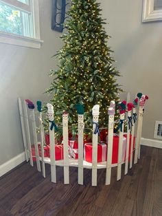 a christmas tree with skis around it