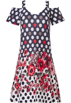 Pastunette Beach 'fashion  flowers' red, blue  white open shoulder with straps, ladies beach dress with a summery flowers pattern  trendy circles Womens Beach Dresses, Red Blue White, Flower Fashion