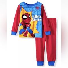 Pajama Set For Toddlers 2t. New With Tags. Fabric: Polyester Red Cartoon Print Cotton Sleepwear, Red Cotton Sleepwear With Cartoon Print, Red Cartoon Print Sets For Playtime, Red Cotton Sets With Character Print, Spiderman Toddler, Spiderman Pajamas, Spiderman Web, Web Slinger, Mickey Mouse Pajamas