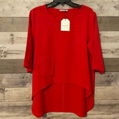 Cellabie Red Hi-Lo Relaxed Fit Top Size Large New W/ Tag 100% Cotton Workout Tops, New Color, The 100, Top Blouse, Blouses, Relaxed Fit, Womens Tops, Red, Women Shopping