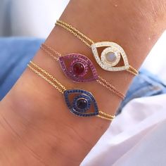 This Evil Eye Bracelet is perfect for everyday wear with its dainty design that  adds a pop of color. It comes in three different colors to suit any style. With its positive energy and modern style. It makes the perfect gift for yourself or for any occasion.  About this item:  Materials: .925 Sterling Silver 14k gold plated/ rhodium plated Stones: Cubic Zirconia Closures: Lobster Clasp   Length: 6"+2" extender Shiny finish Recommended to remove before showering, washing hands, swimming or any ac Adjustable Elegant Evil Eye Bracelet For Everyday, Adjustable Blue Chain Bracelet For Party, Trendy Blue Bracelets With Adjustable Chain, Blue Adjustable Chain Bracelet For Everyday, Everyday Blue Bracelet With Adjustable Chain, Elegant Blue Chain Bracelet For Everyday, Minimalist Blue Bracelet With Adjustable Chain, Trendy Blue Bracelets With Evil Eye, Trendy Blue Evil Eye Bracelets